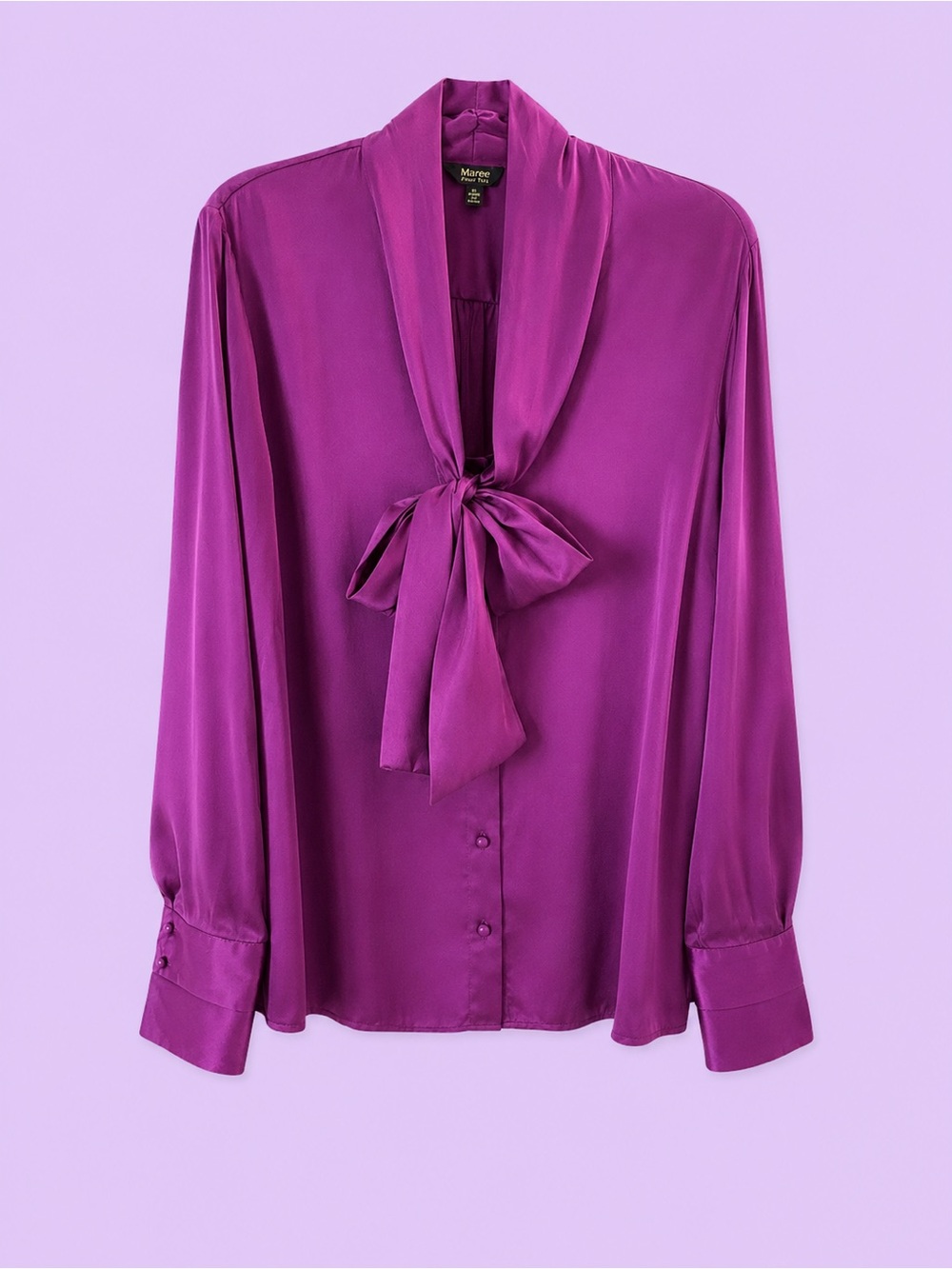 MARCS Purple Silk Bow Tie Chic Blouse. Sz. 14. NEW!